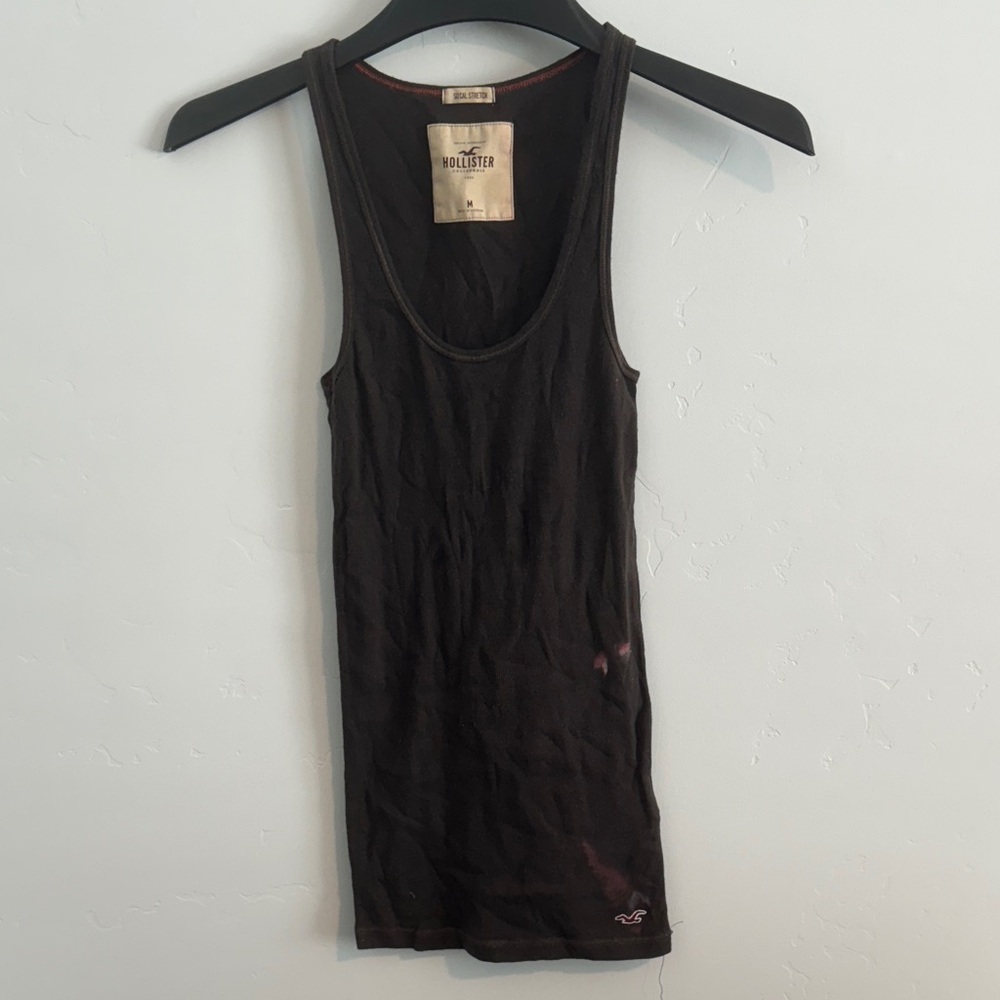 ‼️free w/purchase‼️Vintage Hollister Cool Dark Brown Ribbed Scoop Neck Slim Tank